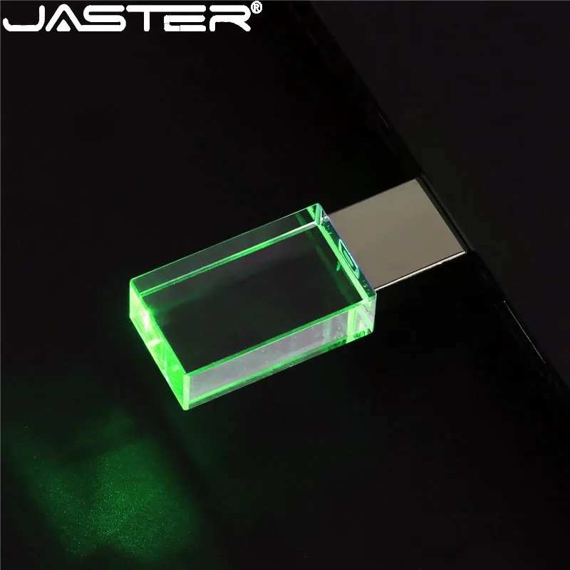 Jaster-crystal Usb Flash Drives Memory Stick Pen Drive Led Azul Gravação a Laser 3d Presentes de Casamento Criativos Disco u 32gb 64gb 128gb - Imagem 6