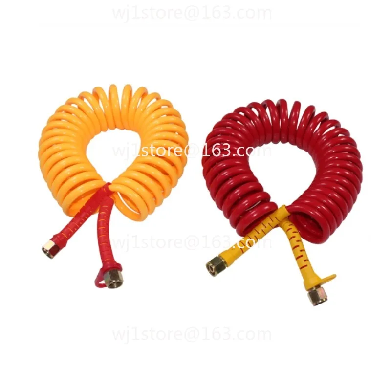 Spiral Spring Reinforced Air Brake Hose, Double Layer PU Coiled Line for Truck & Trailer - Black Red Yellow