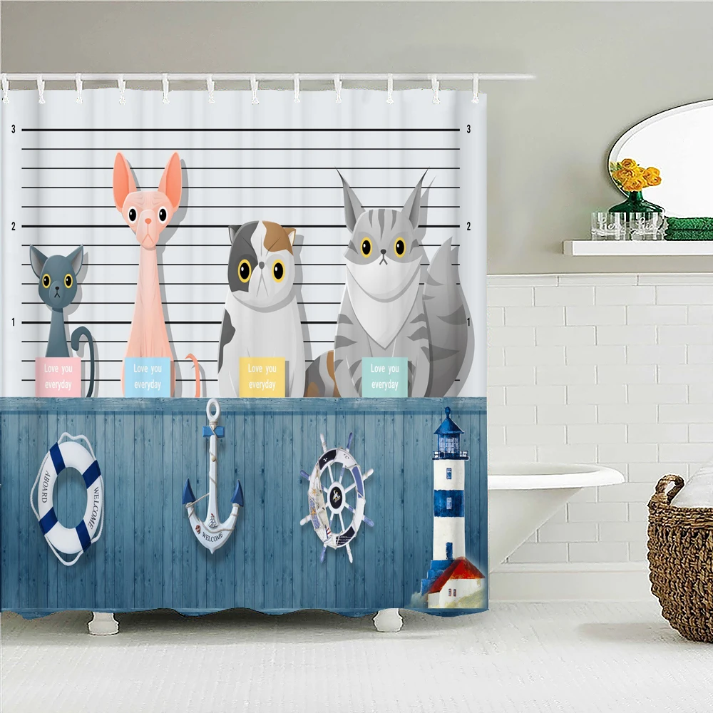 Забавные шторы для ванной с животными водонепроницаемая тканевая занавеска душа