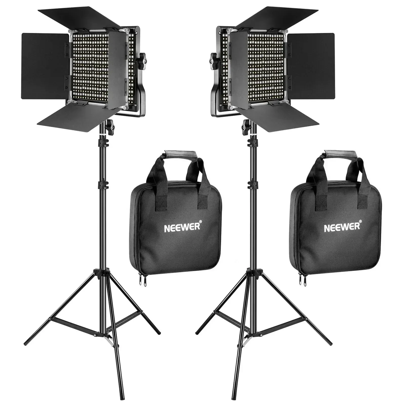 

Neewer 2 Pieces Bi-color 660 LED Video Light And Stand Kit Includes:(2)3200-5600K CRI 96+ Dimmable Light With U Bracket Barndoor