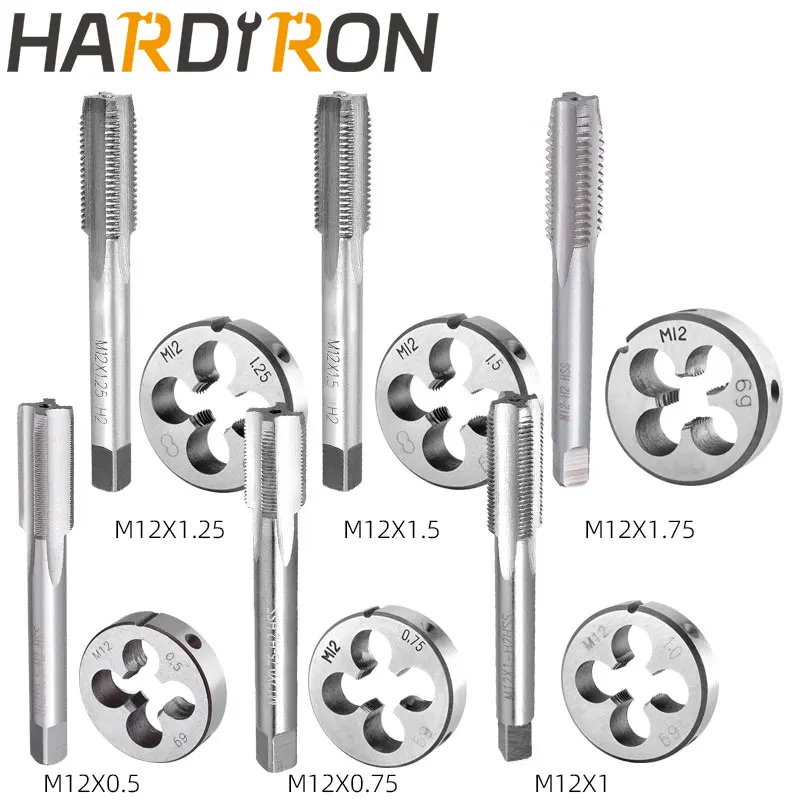 Hardiron M12x0.5 0.75 1 1.25 1.5 1.75 탭 및 다이 세트, 오른손, M10x0.5 0.75 1 1.25 1.5 1.75 기계 스레..