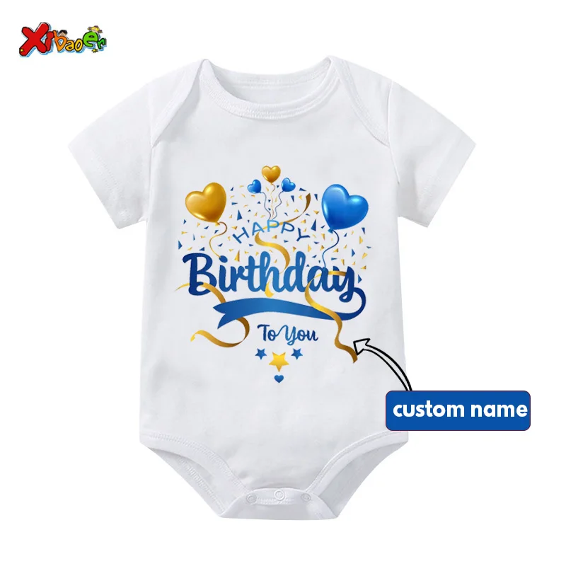 Happy Birthday T Shirt Matching Family Outfits Blue Gold Shirts Women Party Custom Name Shirt Children Baby Clothes Family Look 3