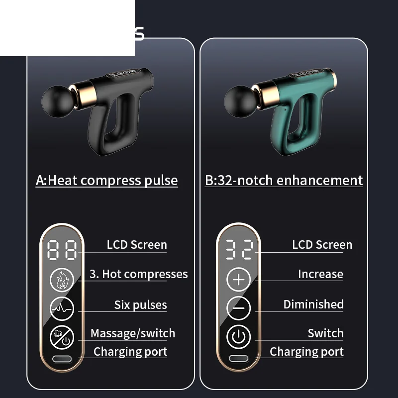 Electric Pulse Massage Gun Hot Compress Massager Deep Muscle Relaxation For Body Neck Back Pain Relief Percussion