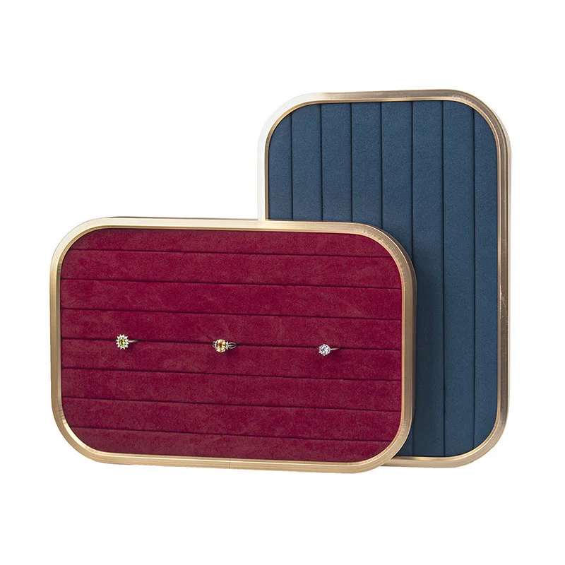 New Arrivals Hot Sale Metal Microfiber Gold Edge Jewelry Display Trays For Femal Ring Earring Pendent Jewelery Holder  Trays