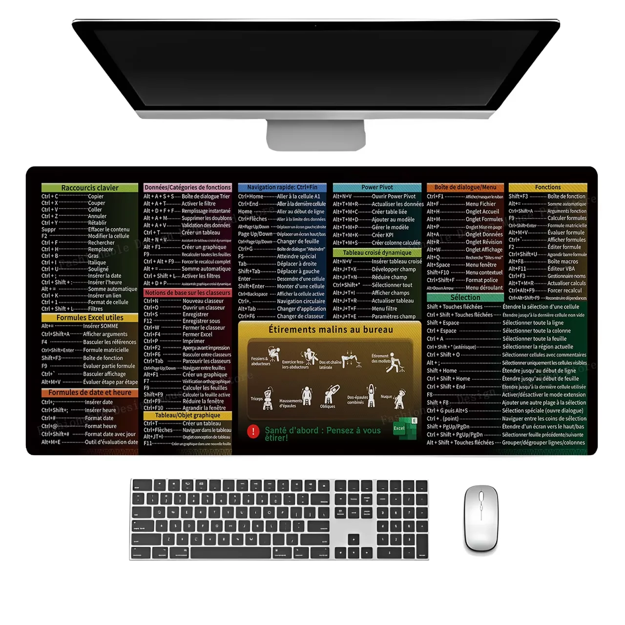 משטח עכבר קצר צרפתי Excel עם מפתחות, מקלדת, עכבר, תוכנה, משחקים, משטח שולחן, מגן גומי למשרד