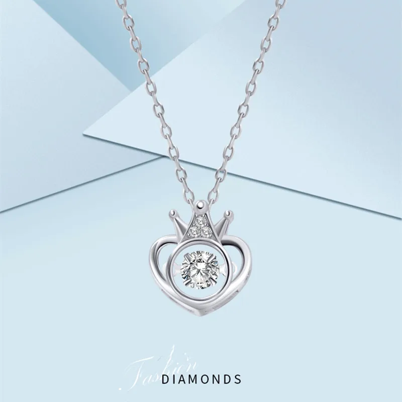 

Ladies S925 Sterling Silver Heart Crown Zircon Beating Heart Necklace European and American Fashion Jewelry Couples Holiday Gift