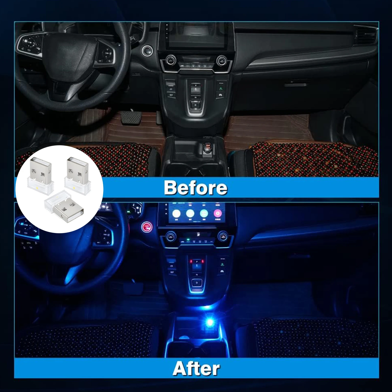 4pcs Mini USB LED Interior Atmosphere Lights
