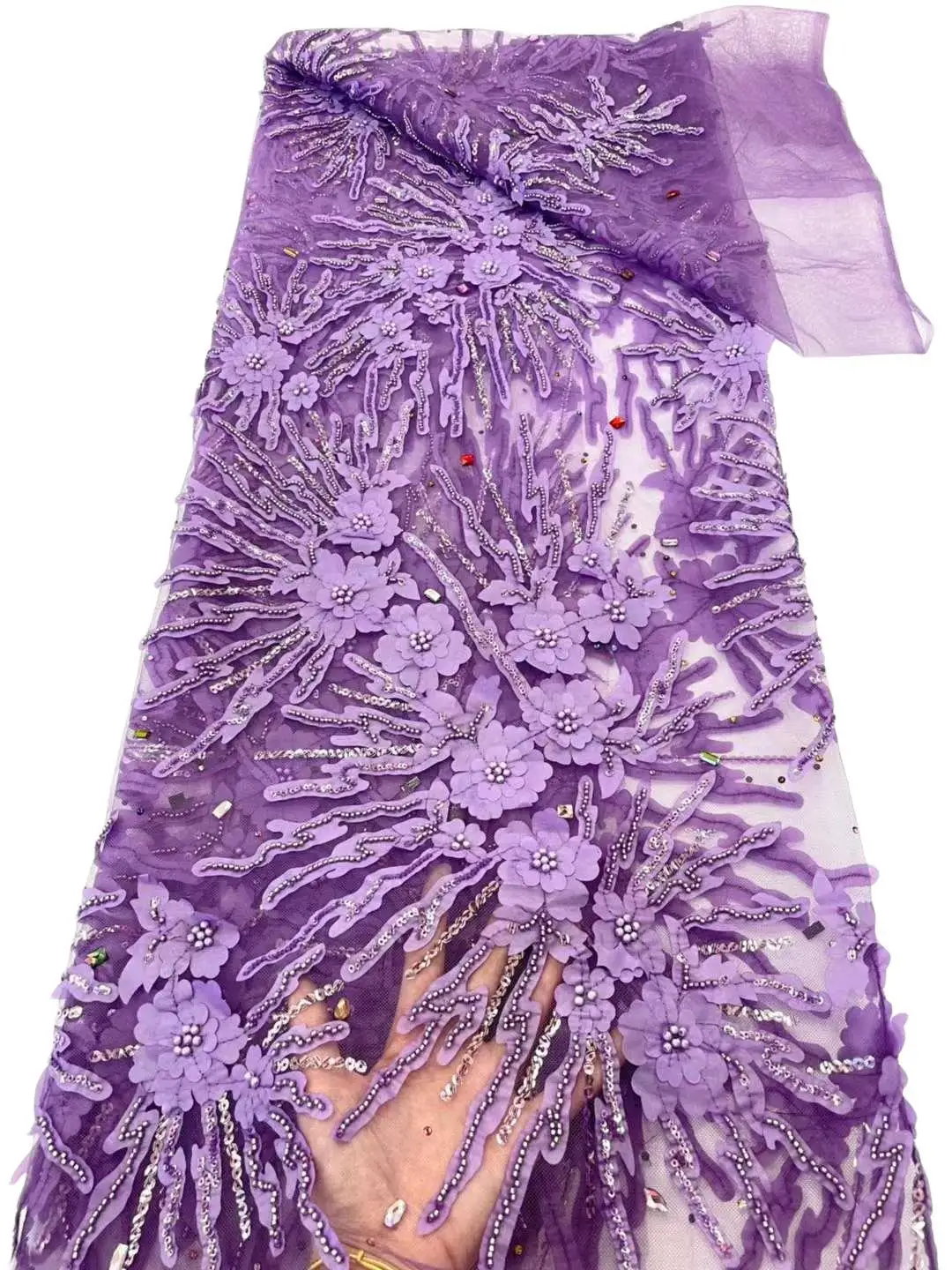 

Latest Elegant Best Quality Very Soft 3D Applique African Tulle Lace With Stones Beads Fabric For Wedding Party Dress NN5389_R