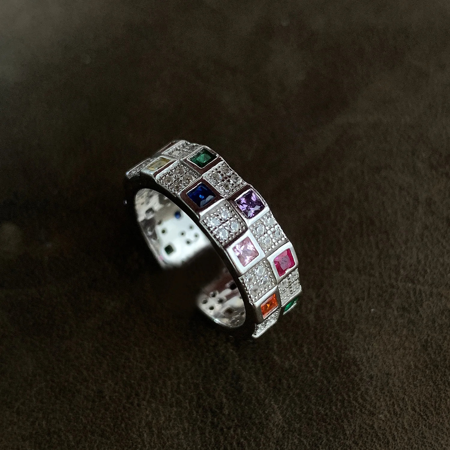

Exquisite Silver Color Princess Cut Multicolor Crystal Zircon Rings for Women Girl's Adjustable Engagement Wedding Ring Jewelry