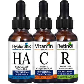 Sieri per il viso Set per la cura della pelle Vitamina C Acido ialuronico Siero al retinolo per rassoda il viso Rassoda il siero Schiarente Idratante Viso Se