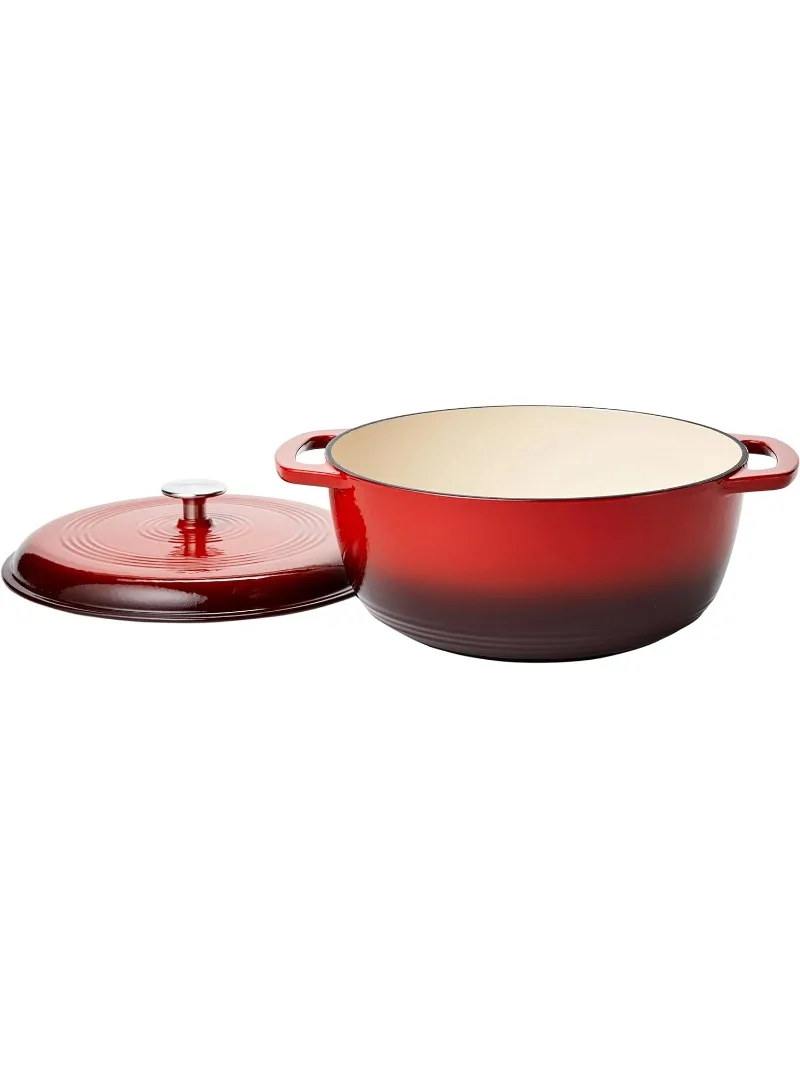 

Enameled Cast Iron Covered Round Dutch Oven, 6-Quart, Red Medium 6-quart Capacity Serves 4-6 People New