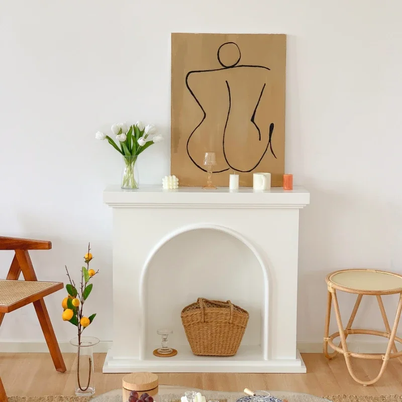 

Customized Chuanye minimalist Korean French style fireplace, white porch cabinet, homestay photography arch display cabinet