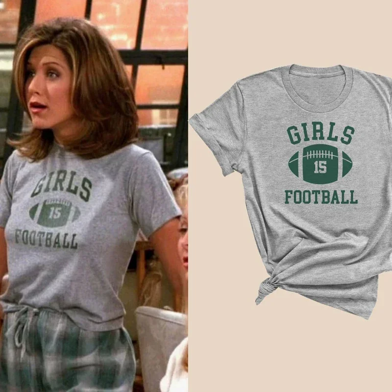 Retro Friends TV Show Girls Football 15 Rachel Green T-shirt OUT1145