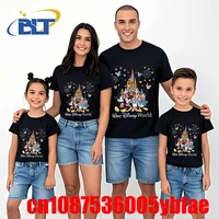 Disney World Mickey And Friends Print T-shirt Dad and mom kids Cotton Short Sleeve Family Matching Outfits Casual Top 2