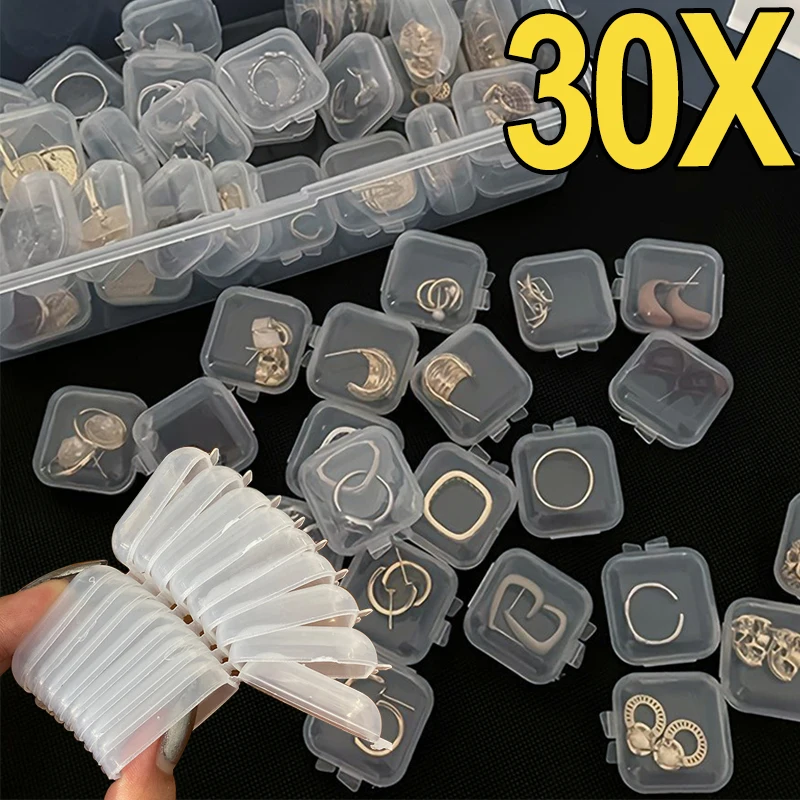 

30/20 шт., прозрачный пластиковый мини-контейнер для хранения ювелирных изделий