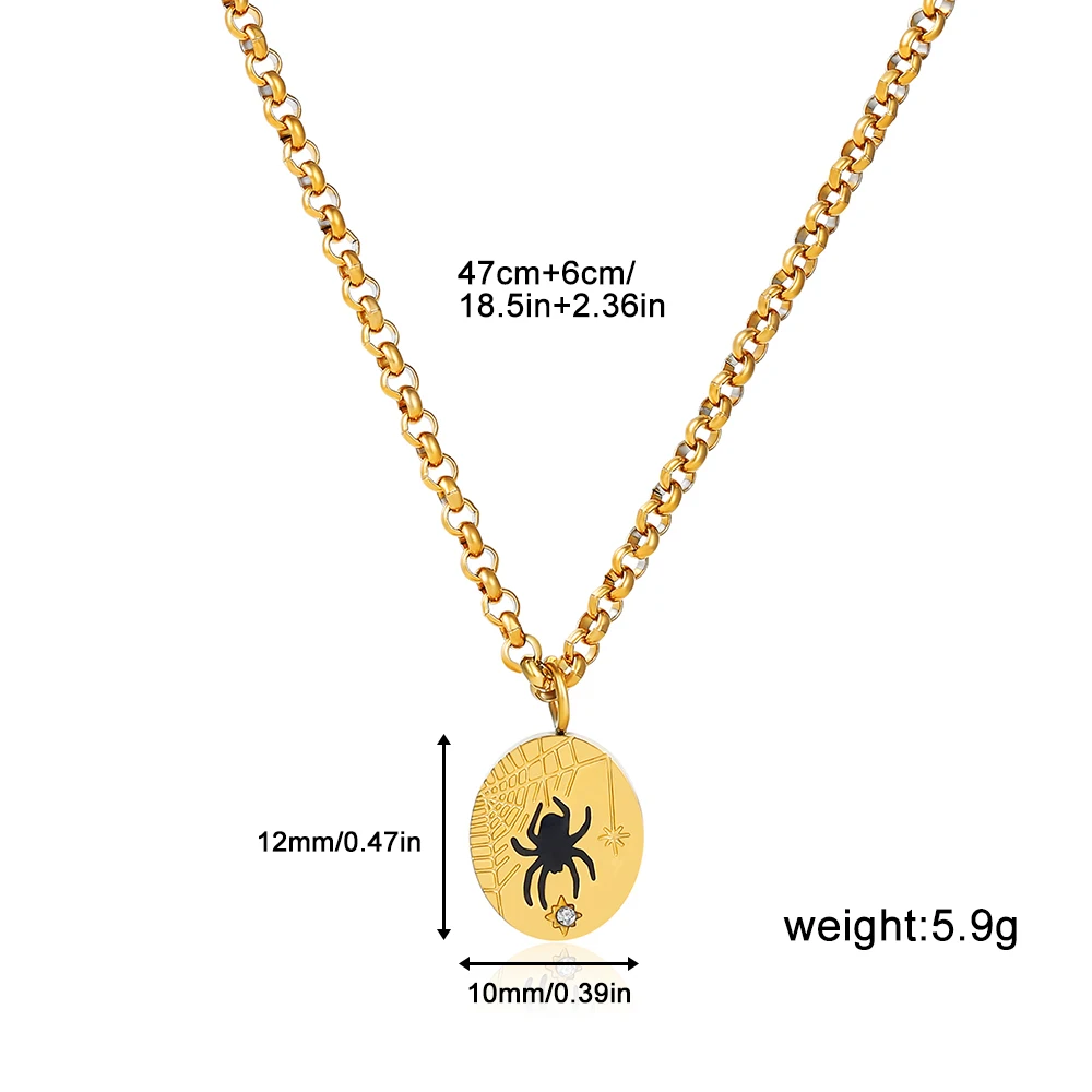 Punk Retro Geometric Oval Enamel Animals Pendant Snake Scorpion Flower Shape Necklace Stainless Steel Heart Choker Femal Jewelry