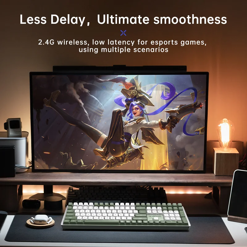 Ausdom Hola111 Teclado Mecânico 2.4g sem Fio Gaming Esports Home Office Teclado 111 Tecla Completa Ttc Pbt Keycaps para Windows pc - Imagem 5