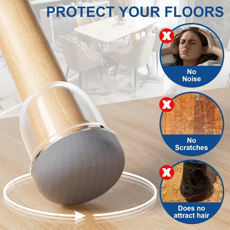 8PCS Round Chair Leg Protectors Silicone Dust and Hair Proof Chair Leg Caps for Rug Glides Easily for Hardwood Floors Prevents - Image 2