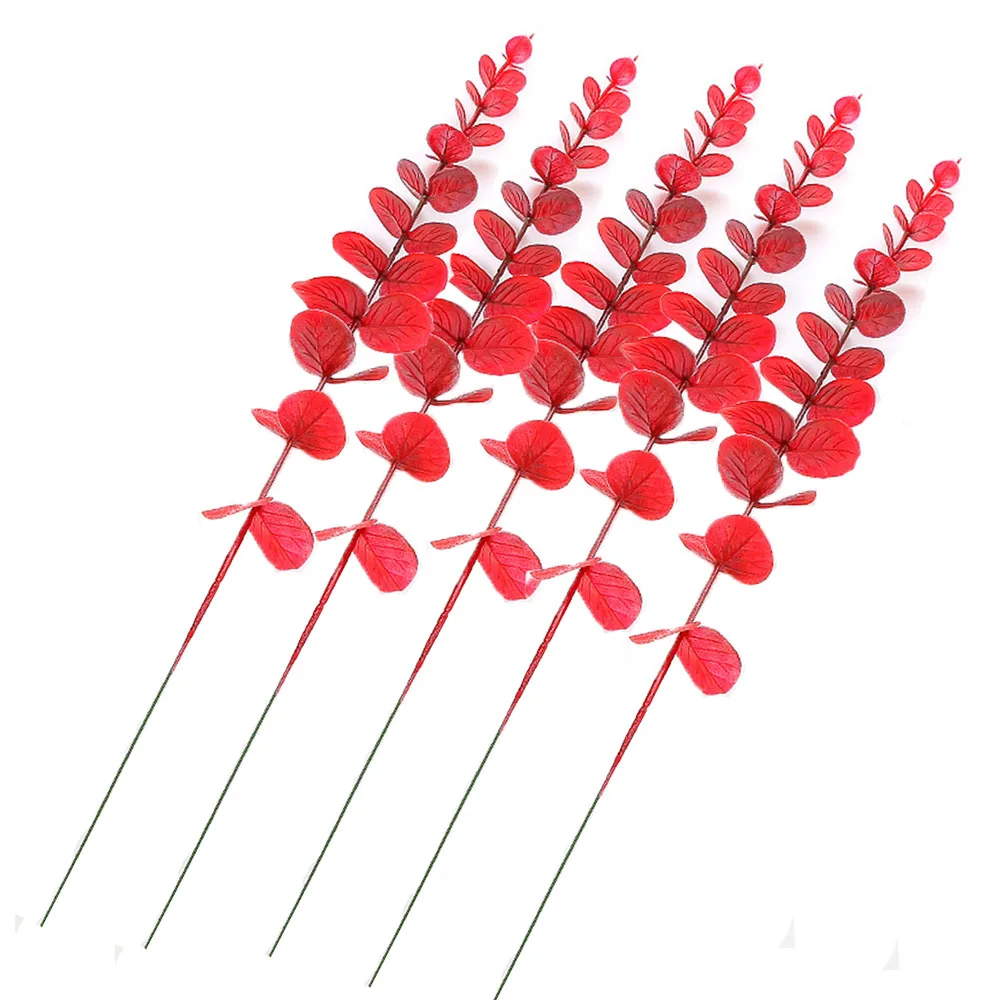 Set of 5 Artificial Gold Eucalyptus Stems for Wedding and Home Decor
