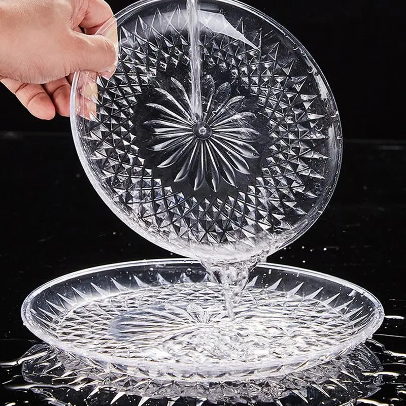 Round Fruit Trays Acrylic Clear Snack Plate Transparent Round Dessert Plate for Biscuits Snacks Desserts Candies Cakes 2