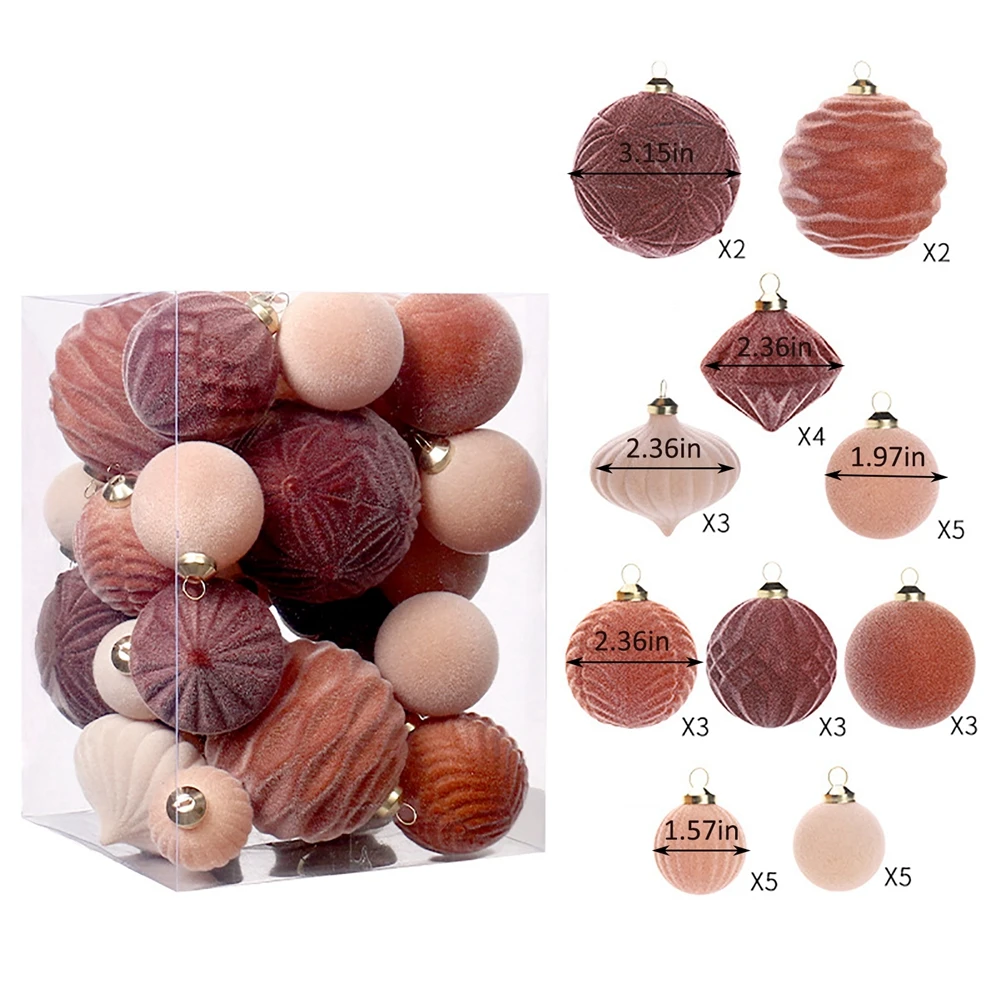 Juego de 35 bolas navideñas de terciopelo para colgar en el árbol de Navidad, irrompibles, para decoración navideña