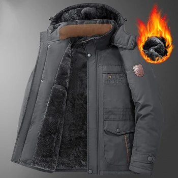 جديد الشتاء الرجال مبطنة بالصوف سترة معطف عادية خمر ملابس العمل العسكرية سترة سميكة انفصال مقنعين سترات الرجال معطف