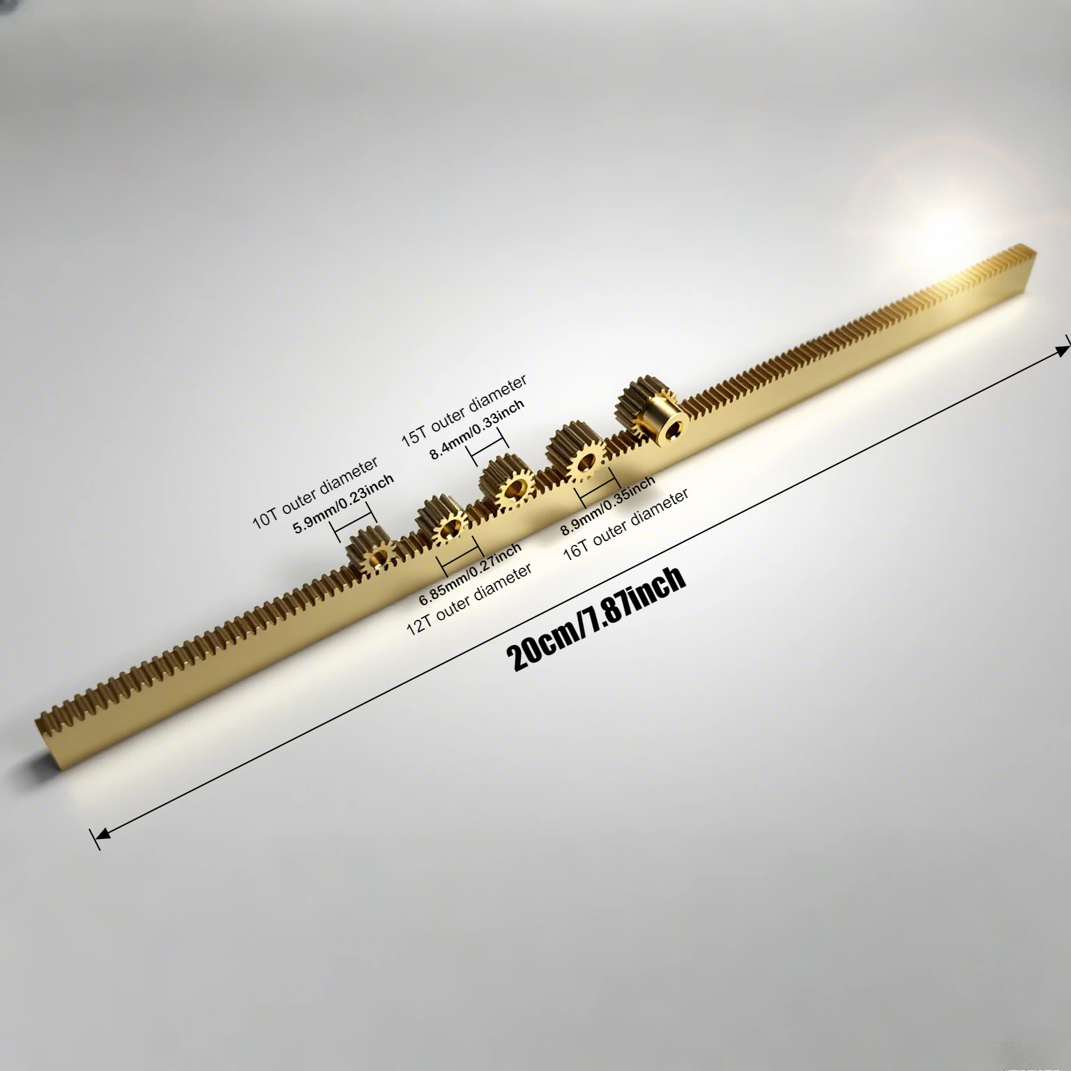 Set di Ingranaggi a Cremagliera in Rame, Kit Combinato da 20cm con Ingranaggi in Rame da 10T/12T/15T/16T/18T per Trasmissione di Potenza - immagine 4