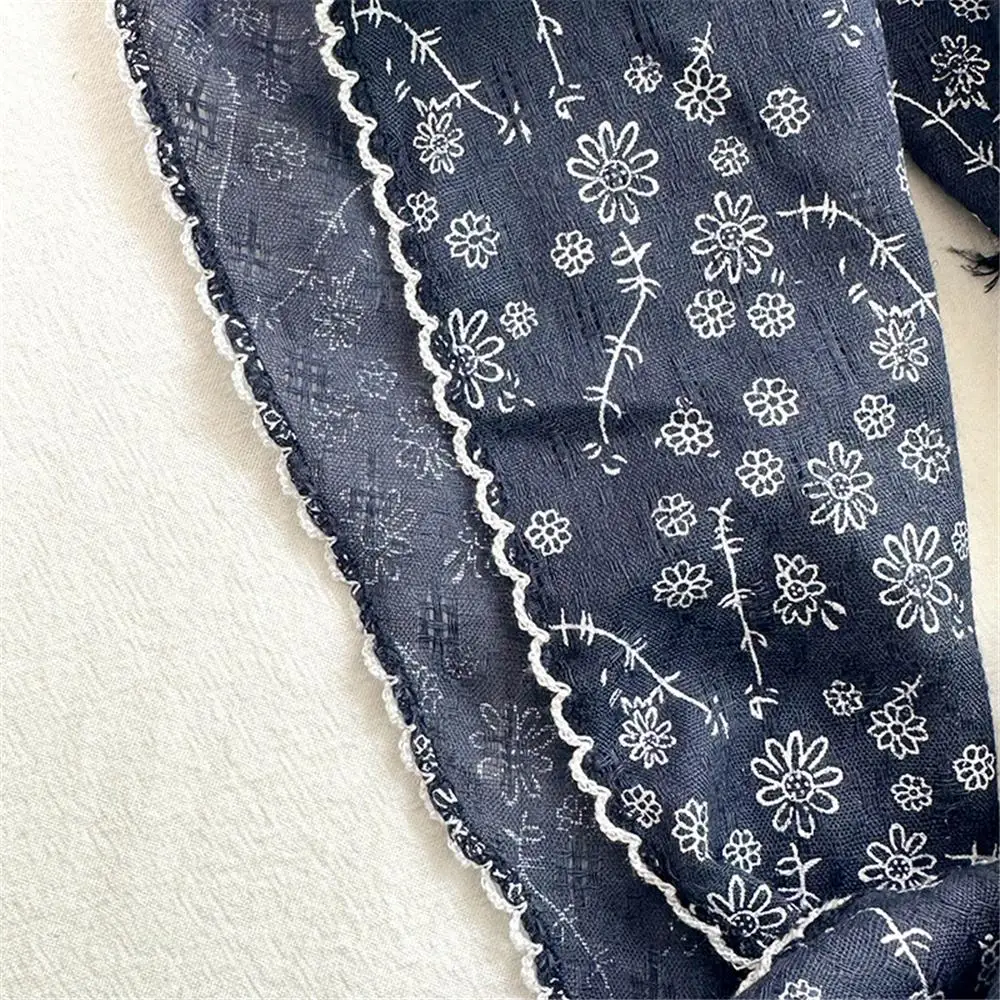 Leichter floraler Dreiecksschal, dünner Kopfwickel, Vintage-Halstuch, koreanischer Stil, atmungsaktiv, Frühlings- und Sommer-Bandana für Damen – Detail 5