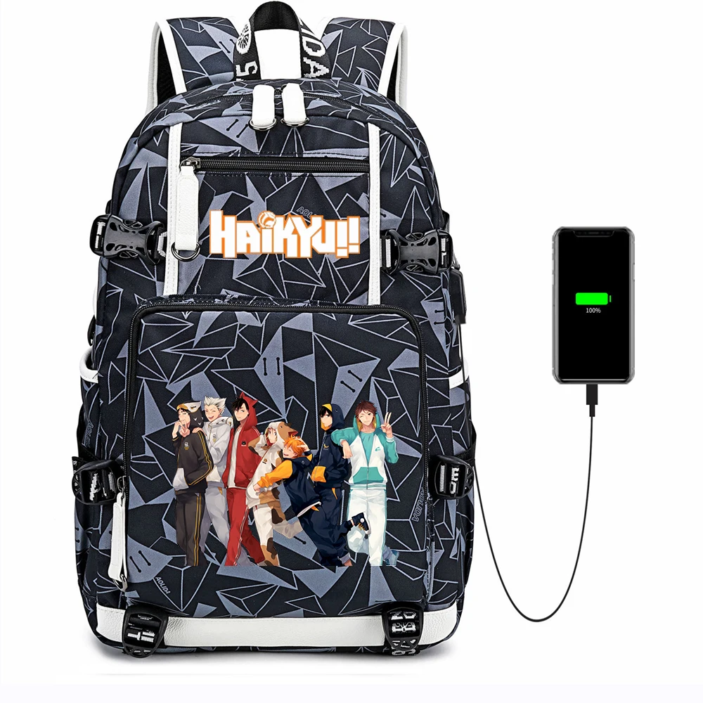 

Haikyuu Backpack USB Anime Canvas Charging Zip Casual Schoolbag Shoulder Bags Mochila Laptop Travel Bag Rucksack Unisex