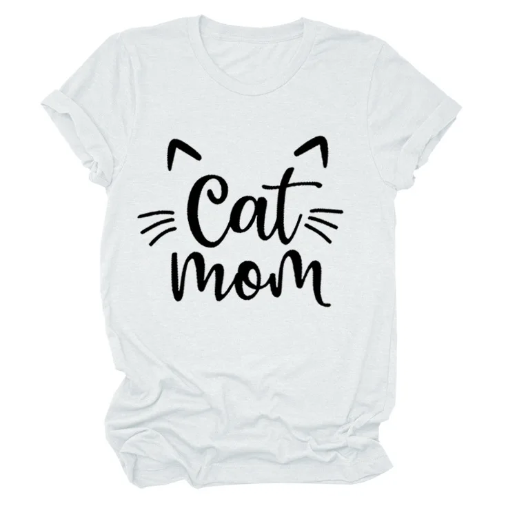 Cat Mom Vivid Letter Print Women T Shirt Short Sleeve O Neck Loose Women Tshirt Ladies Tee Shirt Tops Clothes Camisetas Mujer