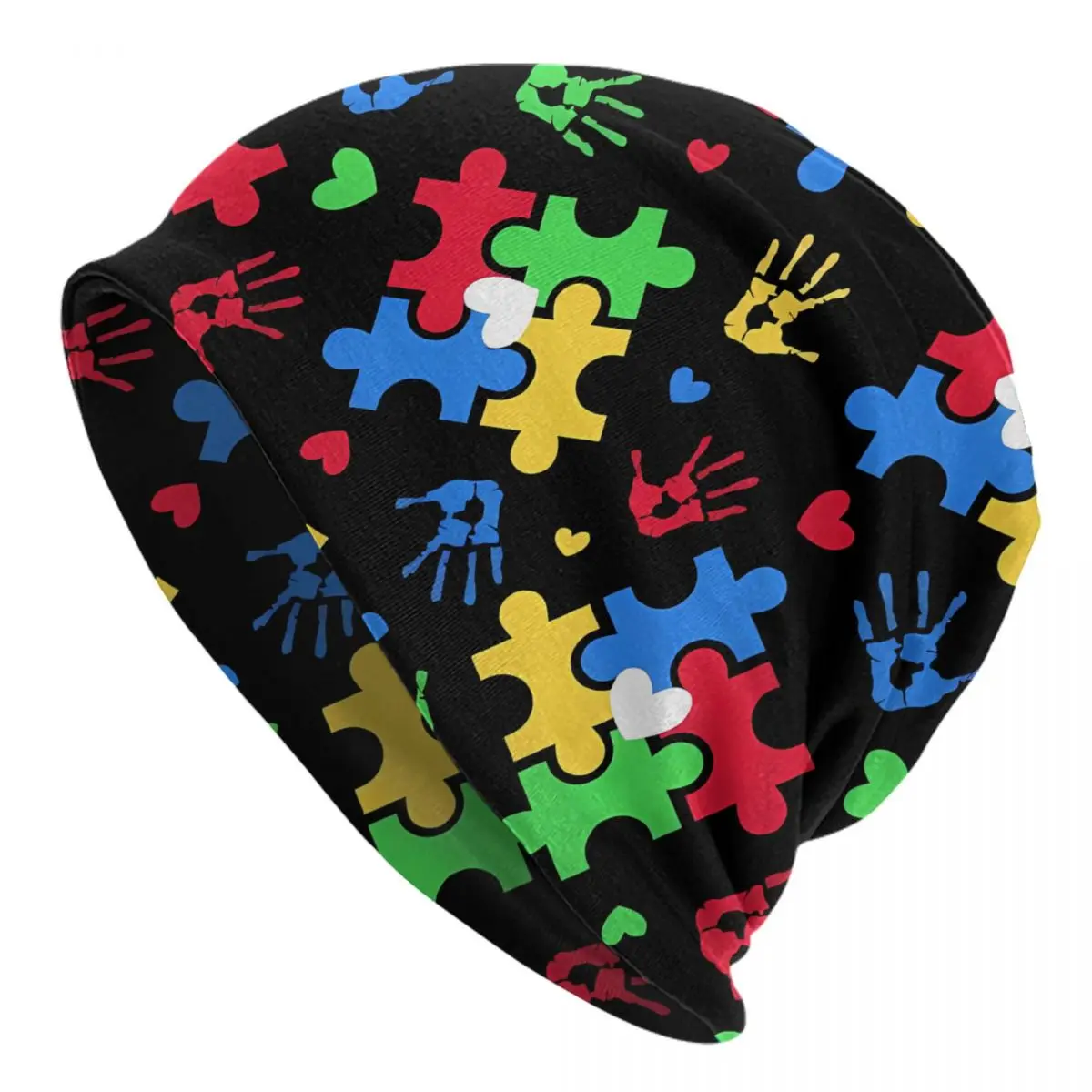 

Unisex Casual Hat Autism Awareness Colorful Puzzle Piece Cap Winter Warm Beanies Adult Hip Hop Bonnet Hat