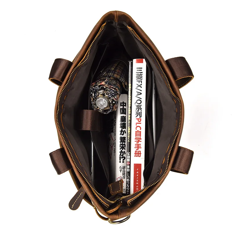 Vintage Crazy Horse Leather Men's Messenger Bag Shoulder Bag 15-inch Laptop Briefcase