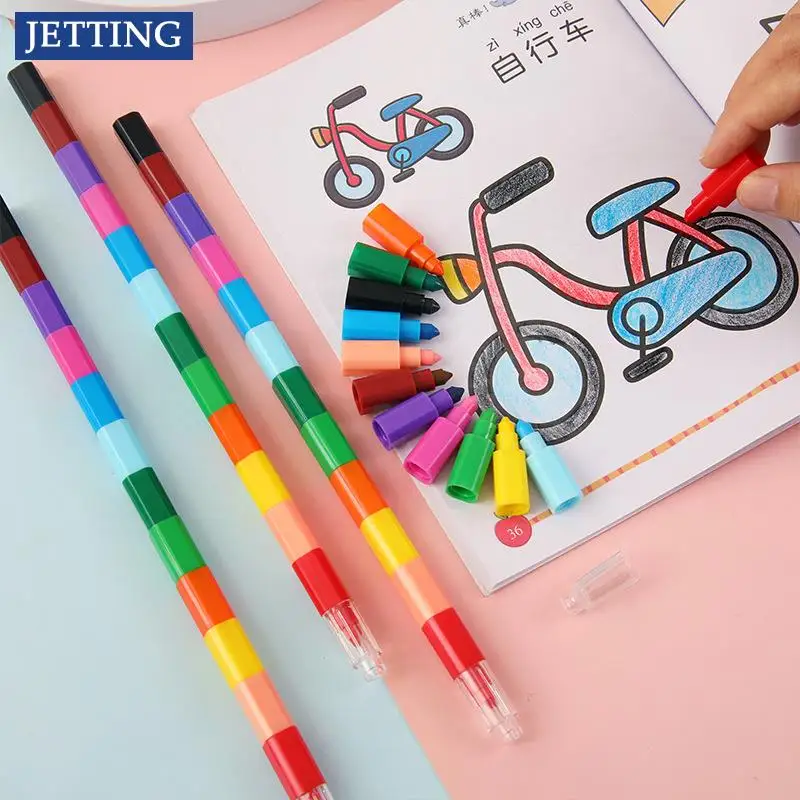 

12 Colors Cute Kawaii Graffiti Pens Crayon Creative Building Blocks Crayon For Painting Kids Stationery Square Crayon Oil Pastel