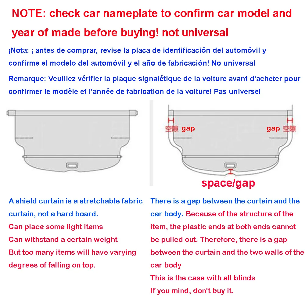 Trunk Shade Luggage Security Shield For Kia Seltos-Rear Parcel Shelf Cargo Cover, Need Screw Mount for Installation