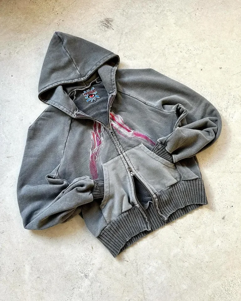 アルゴンキン　PUNK　ジップアップセーター　フード　平成　00's 90's New Punk Retro Embroidered Hoodie Y2k Hip Hop Casual Zipper