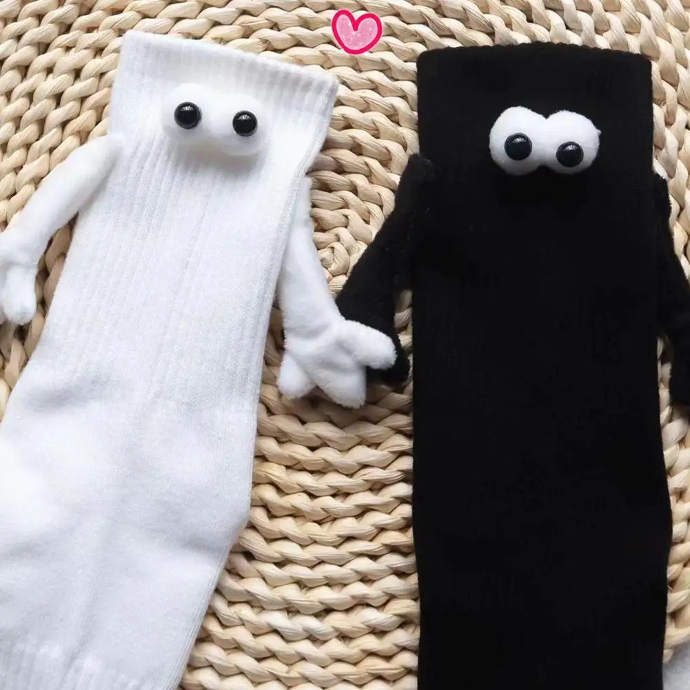 3Pairs NEW HIGHERSOCKS Funny Hands Black White Eyes Magnetic Suction 3D Doll Couples Lovely Cotton Sox Socks 2023