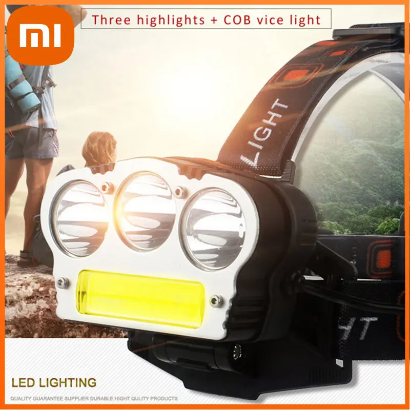 

Xiaomi 3*T6 COB LED Headlamp 18650 Battery USB Rechargeable Super Bright Portable Waterproof Headlamp Camping Fishing Headlight