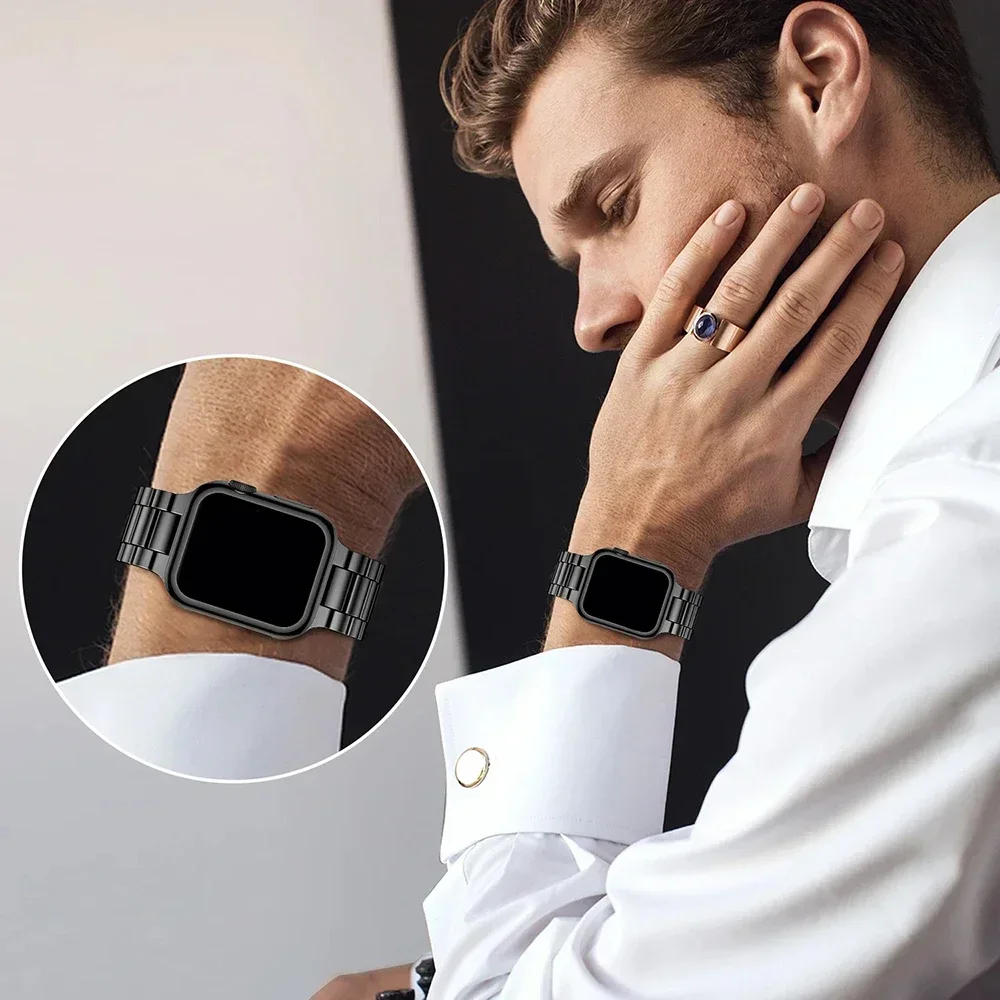 Sleek Stainless Steel Watch Band with Protective Ultra Bumper Cover