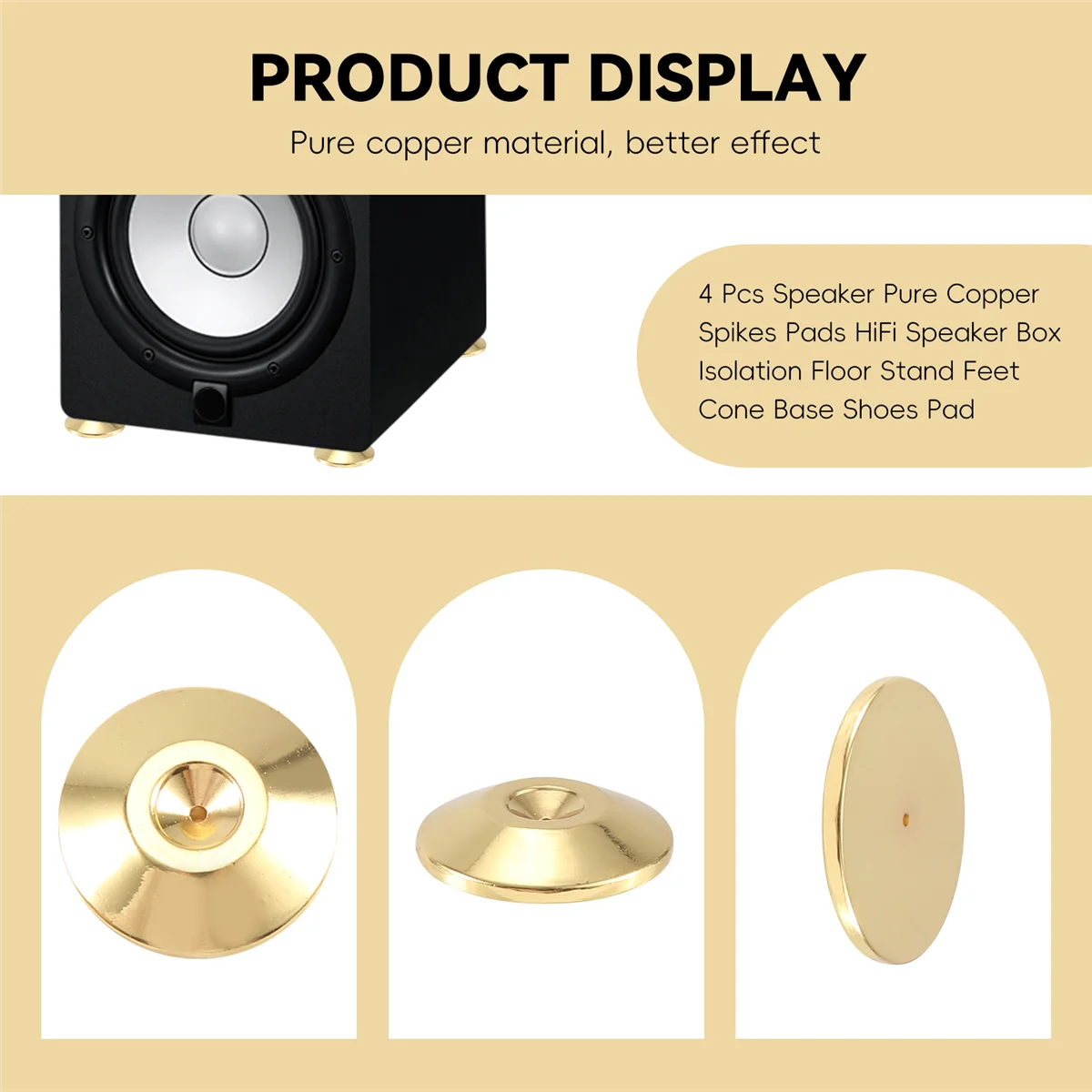 믿을 수 있는 4 Pcs 스피커 순수 구리 스파이크 패드 HiFi 스피커 상자 절연 바닥 스탠드 피트 콘 기본 신발 패드 (골드)