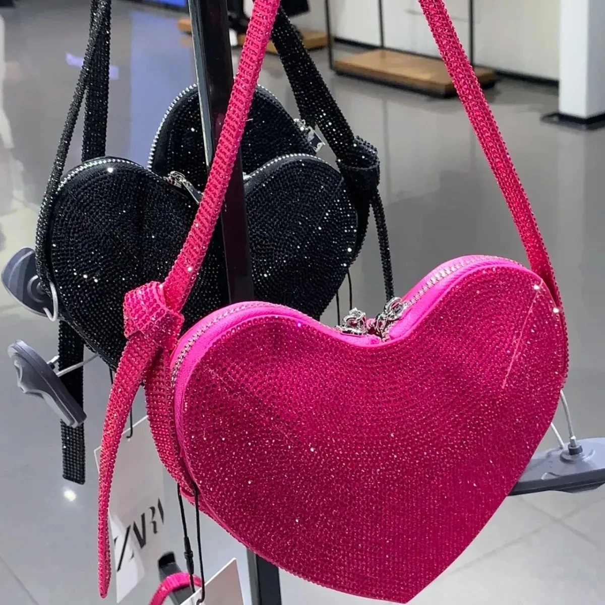 Girls Cute Kawayi Pink Heart Shape Sequins Glitter Bling Carry Bag Harajuku Lolita Y2K HighStreet Party