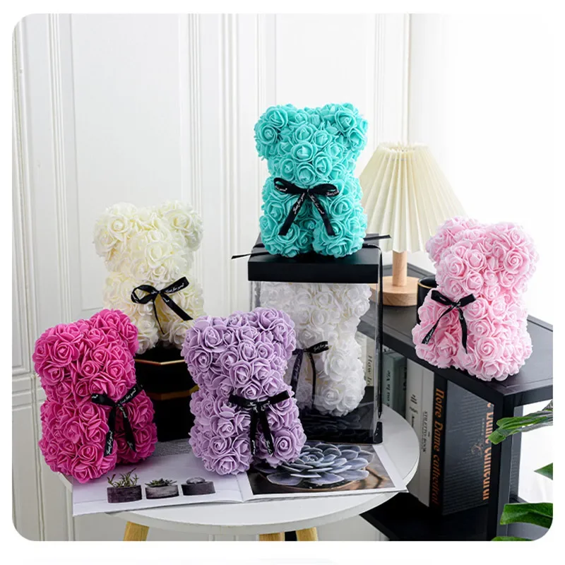 1pc Rose Bear Artificial Foam Flowers Bear Romantic Creative Gifts Valentines Day Anniversary Wedding Birthday Box