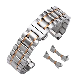 Elegant Stainless Steel Watch Strap with Curved End and Butterfly Clasp - 18mm (Silver rose gold)