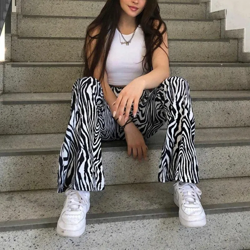 Zebra Print Wide Leg Pants for Women Y2K Trousers Sexy High Waist Fashion Casual Female Trousers Streetwear Summer 16395