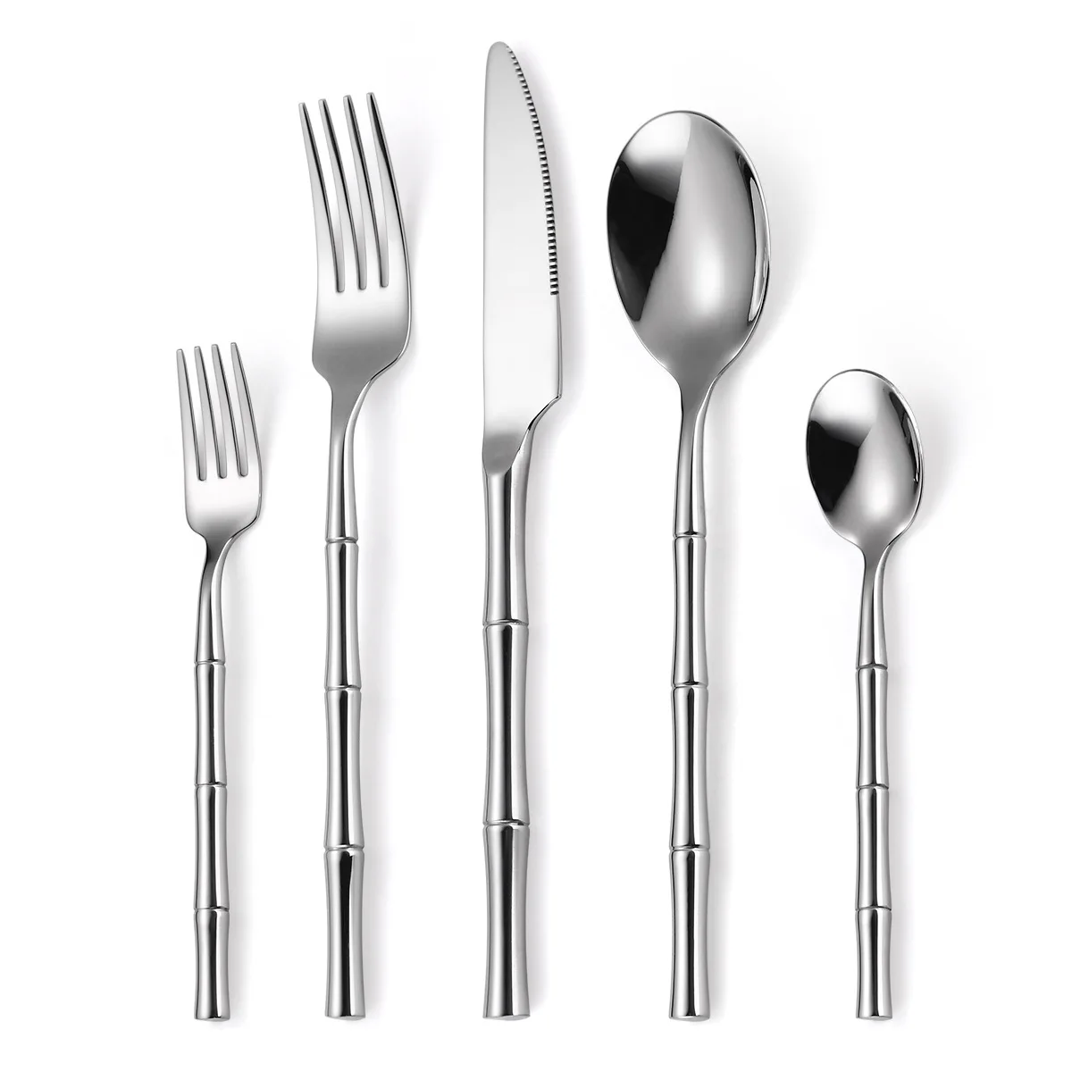 Creative Cutlery Bamboo Handle 304 Stainless Steel Western Tableware Steak Forks Spoon Dinnerware Flatware Dishwasher Safe