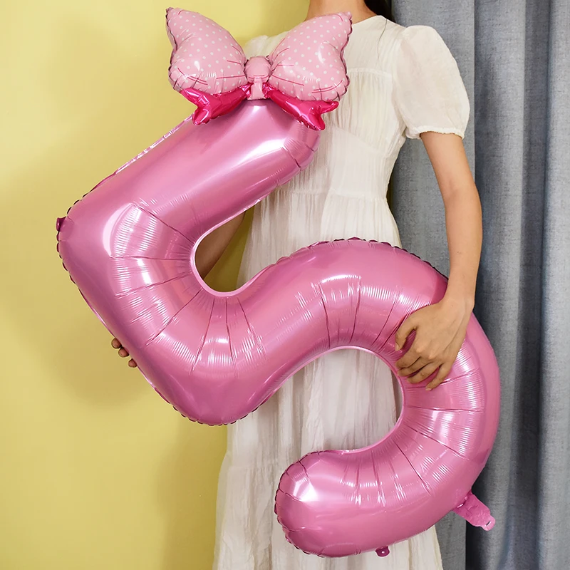 1Pc 40inch Number Foil Balloon Bow 1 2 3 4 5 6 7 8 9 Kid Boys Girls Birthday Party Baby Shower Decorations