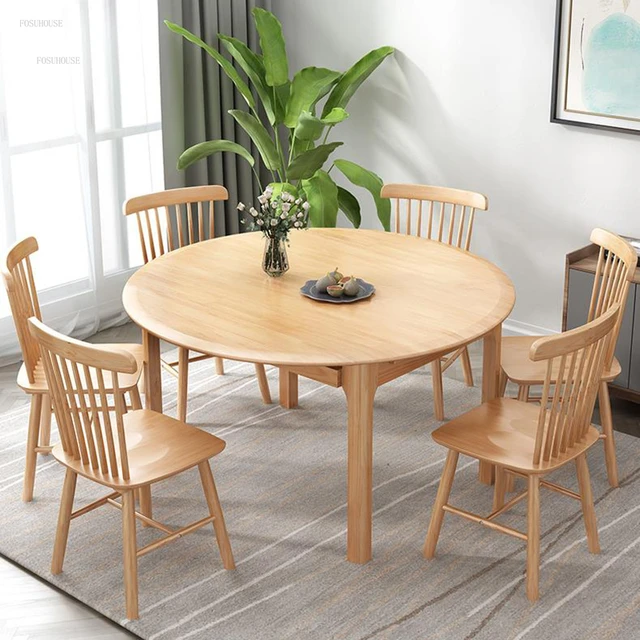 Living Room Dining Table Set Folding Table Solid Wood Round Table Home  Furniture Diameter 120cm 1 Table 6 Chairs Set - AliExpress