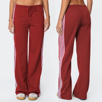 Pantaloni della tuta Casual autunno donna Y2k pantaloni sportivi con coulisse pantaloni da jogging strisce laterali elastiche pantaloni a gamba larga con tasche Streetwear 1