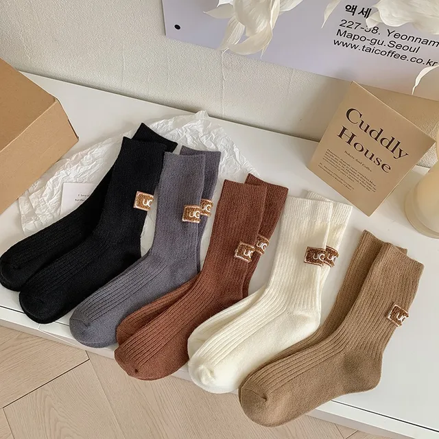 Winter Cozy Thickened Pile Socks Mid Calf Length Casual Cotton Soft Keep Warm Knitted Snow Boot Footwear Letter Print Hosiery 1
