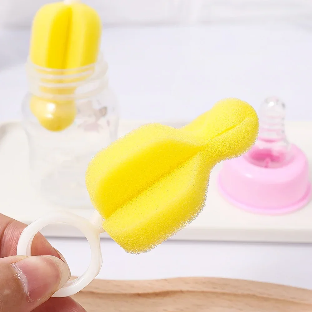 Yellow Sponge Nipple Brush Baby Milk Bottle Washing Tools 360° Rotating Cleaning Brush Infant Pacifier Brushes Nipples Cleaner 2