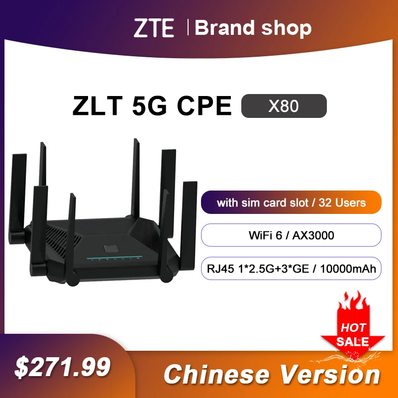 

Unlocked New ZLT X80 WiFi Router DL 2Gbps UL 1Gbps Network Signal Amplifier 5G CPE Repeater With Sim Card Slot 10000mAH Battery